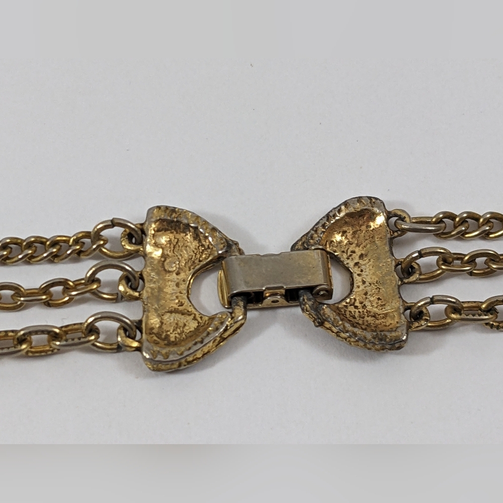 Vintage Goldtone Victorian Revival Triple Strand Necklace - Picture 8 of 9
